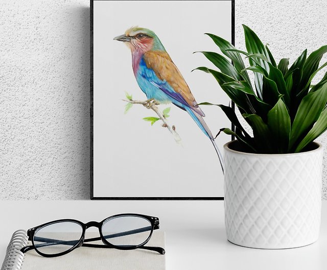 カラフルな鳥の絵、オリジナルの水彩画、鳥のアート、鳥の絵 
