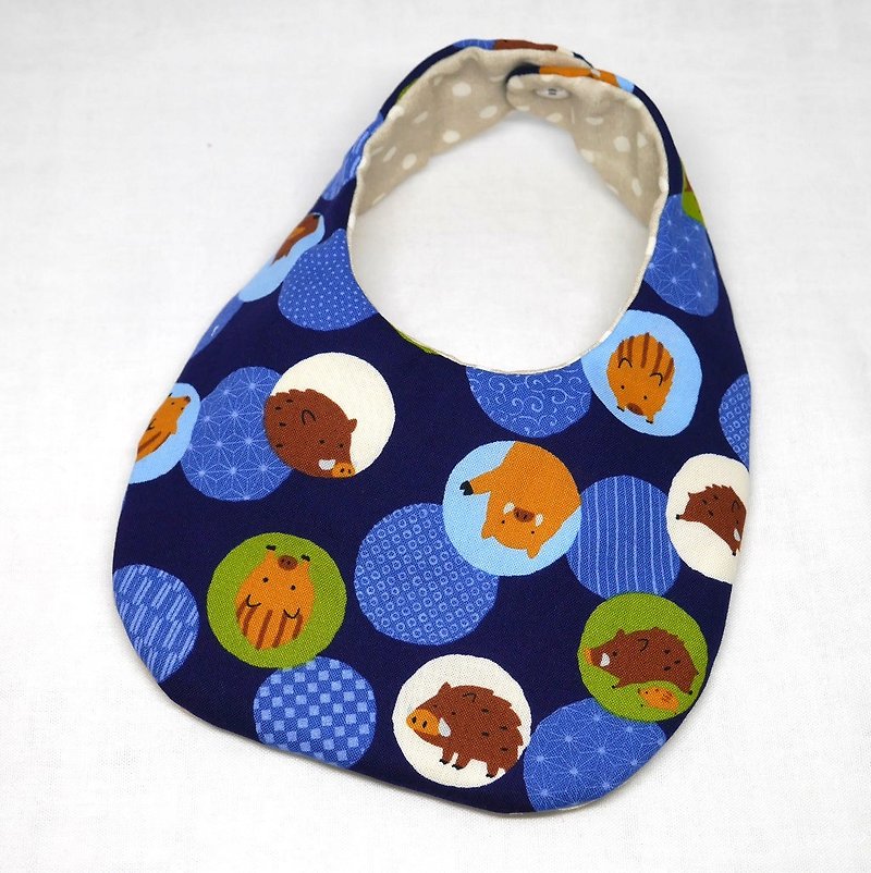 Japanese Handmade Baby Bib - 圍兜/口水巾 - 棉．麻 藍色