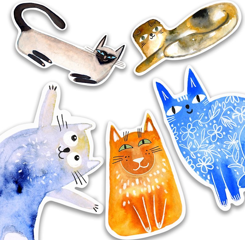 Watercolors funny cats sticker pack - 插畫/繪畫/書法 - 其他材質 