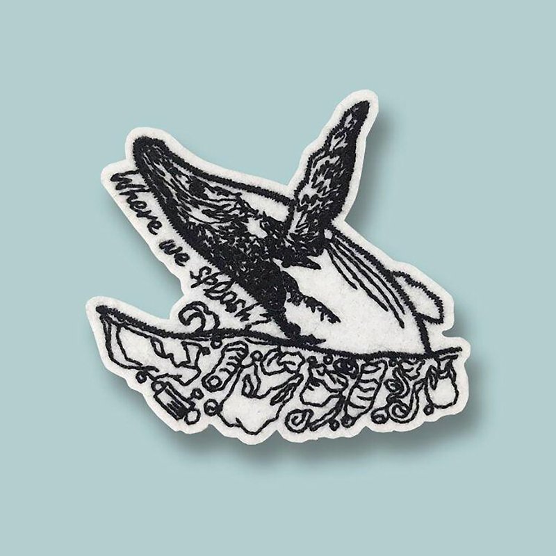 寶特瓶鯨魚刺繡布貼 - 襟章/徽章 - 繡線 