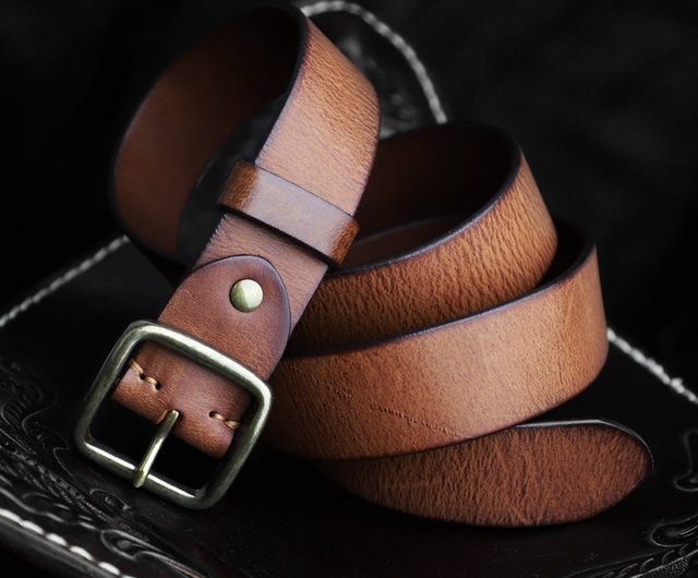 Width 3.8cm Leather Belt Handmade Genuine Leather Pin Buckle Belt