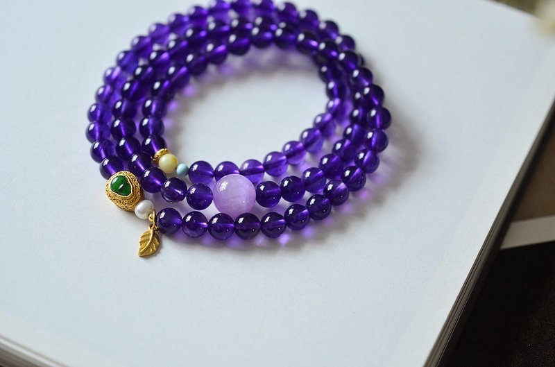Natural ore amethyst dangerous material jade gourd kunzite separated beads design multi-circle bracelet hand-held necklace G - Bracelets - Crystal Purple