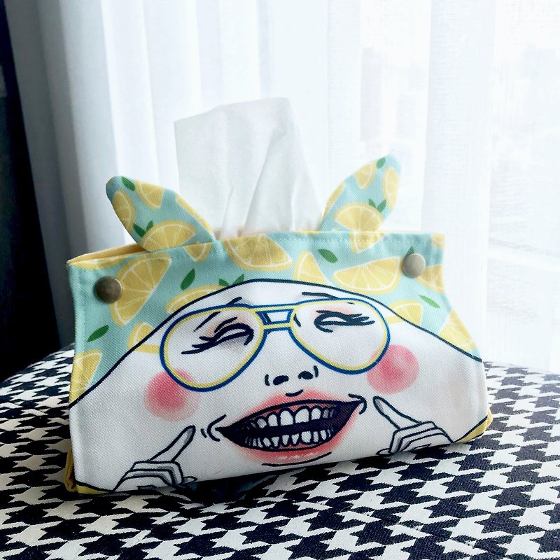 Smiling Egghead fabric tissue box cover - Tissue Boxes - Other Materials Green