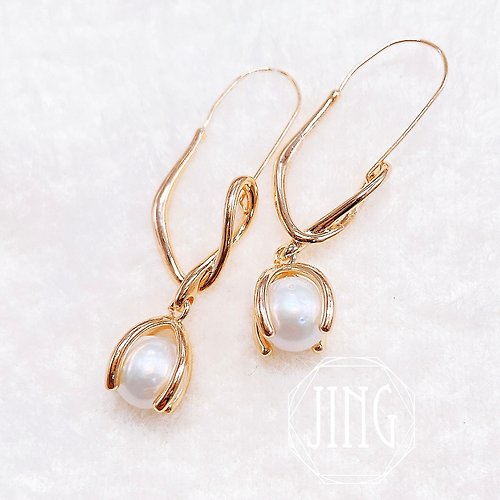JING-Jewelry 天然淡水Akoya珍珠設計款|不規則線條耳環