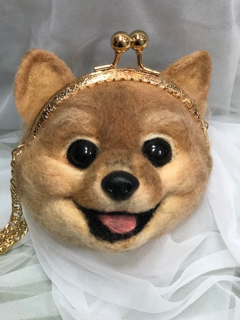 Cute dog head gold bag - Coin Purses - Wool 