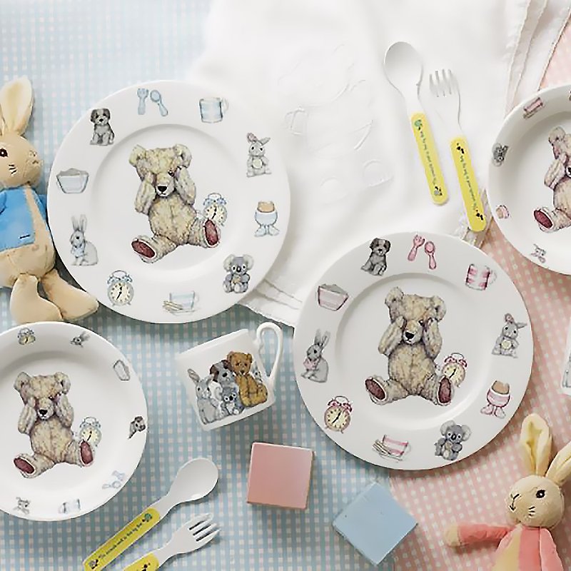 British Roy Kirkham-Teddy Bear Baby Series-20cm Dinner Plate Limited Free 150ml Mug - จานและถาด - เครื่องลายคราม สึชมพู