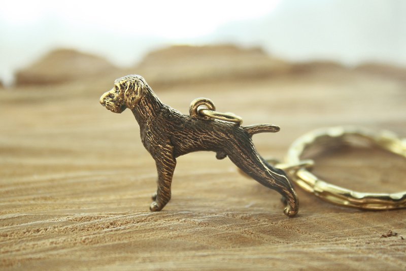 German Wirehaired Pointer dog figurine animals bronze KeyRing, Keychain - ที่ห้อยกุญแจ - ทองแดงทองเหลือง 