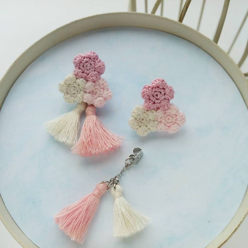 Pink Crochet Floral Tassel Earrings - Earrings & Clip-ons - Cotton & Hemp Pink