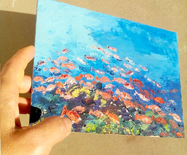 鯉の魚の抽象絵画、抽象的な魚のオリジナル アートワーク、鯉の