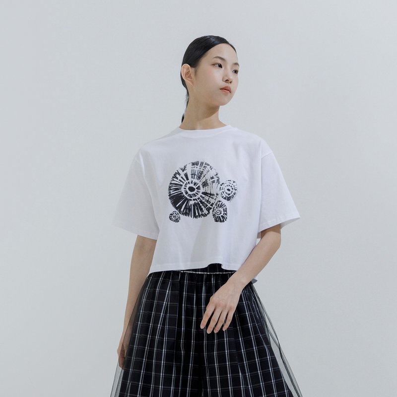 Dianthus print off shoulder top - Women's T-Shirts - Cotton & Hemp White