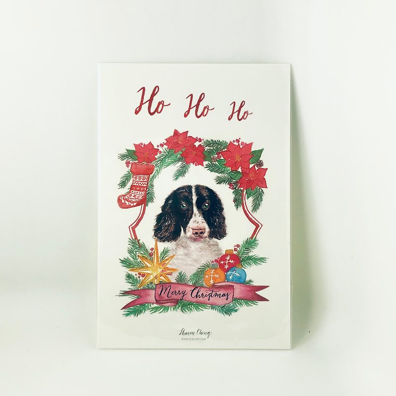 Hand painted watercolor dog Christmas card postcard - การ์ด/โปสการ์ด - กระดาษ สีแดง