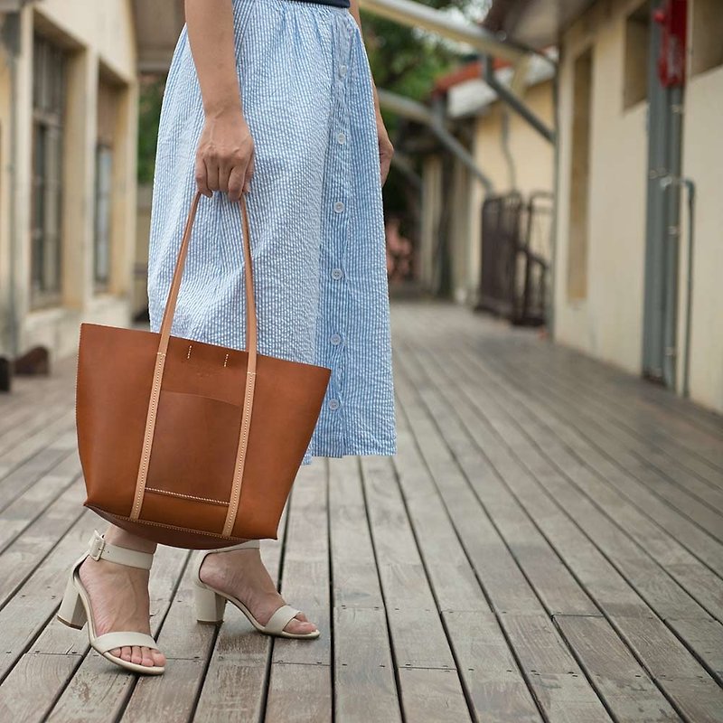 Be Two | Handmade Big Tote Bag (Coffee) - Handbags & Totes - Genuine Leather Brown