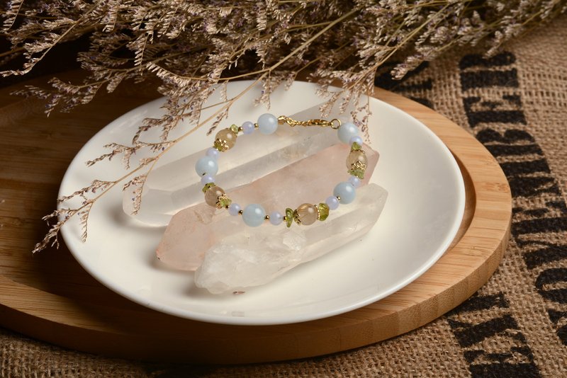 【神山晶礦】海藍寶橄欖鈦晶藍紋瑪瑙手鍊/海藍寶/橄欖石/鈦晶 - 手鍊/手環 - 水晶 藍色