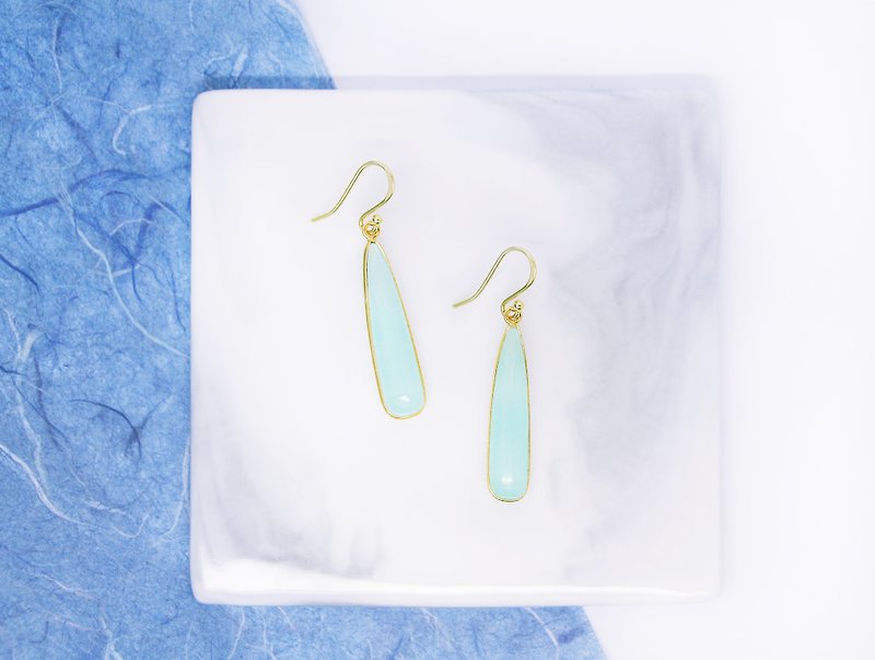 Edith & Jaz • Powder Blue Color Chalcedony Tear Drop Silver Earrings - Earrings & Clip-ons - Gemstone Blue