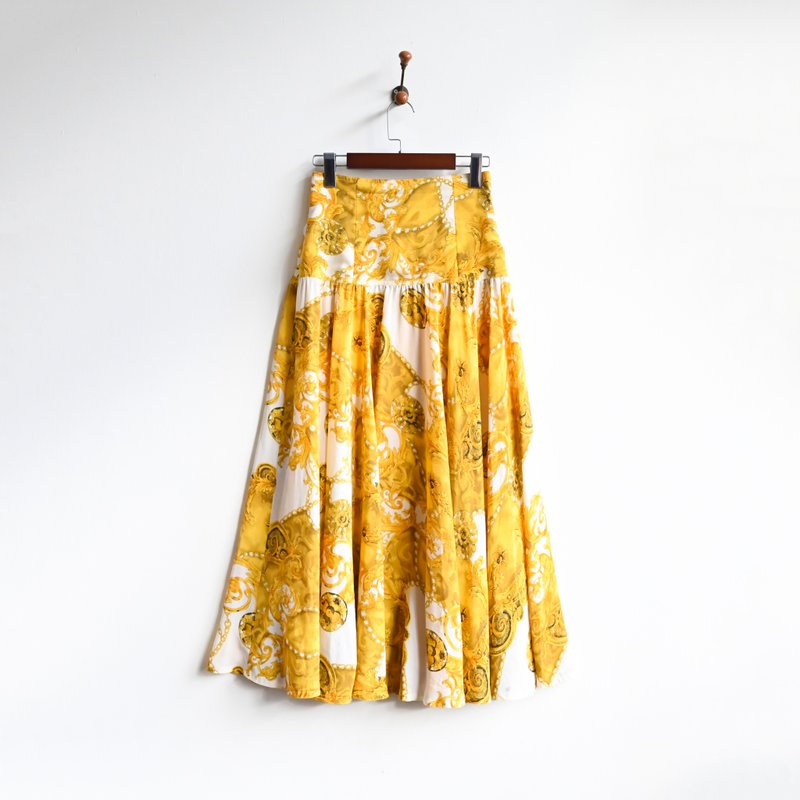 【蛋植物古著】日光密寶高腰印花古著圓裙 - 裙子/長裙 - 其他人造纖維 