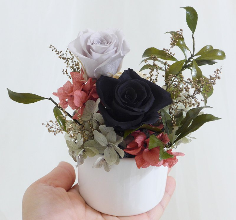情人節禮物花束工業風黑玫瑰永生盆花 開幕結婚捧花永生乾燥花畢 - 乾燥花/永生花 - 植物．花 黑色