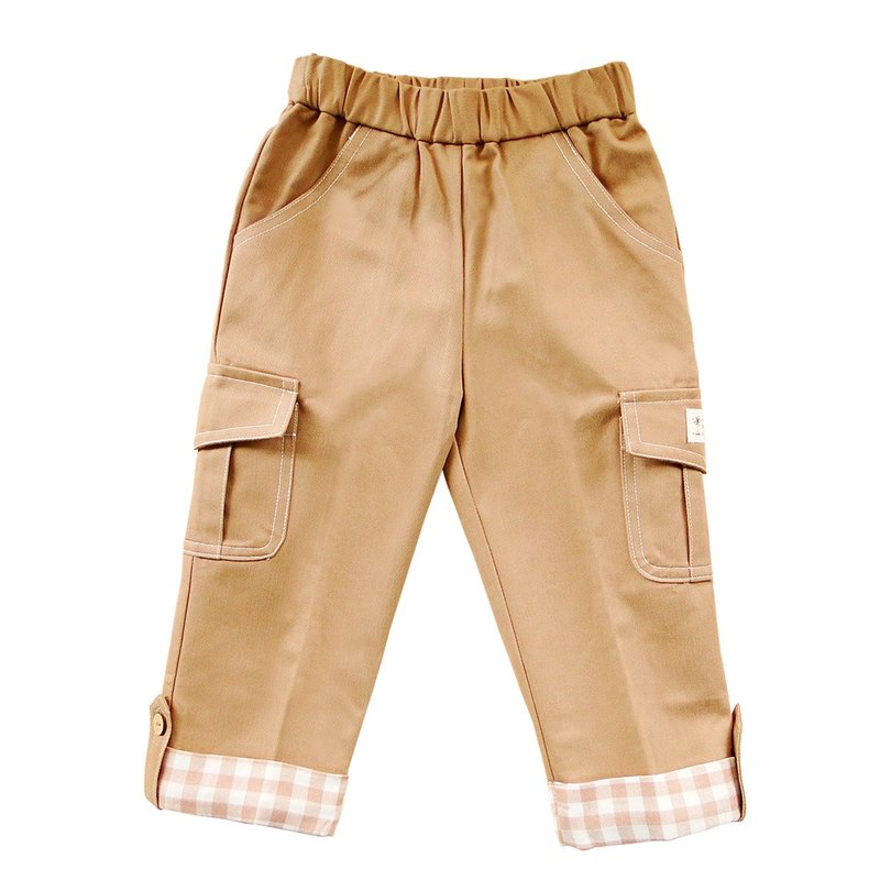 Organic Cotton Children's Checkered Pants-Light Brown - กางเกง - ผ้าฝ้าย/ผ้าลินิน 