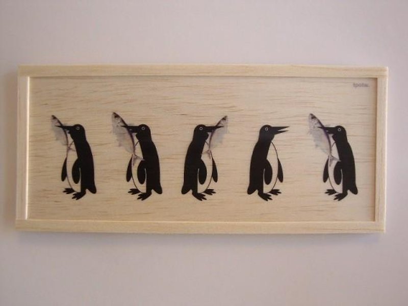 fish and penguins - 壁貼/牆壁裝飾 - 木頭 卡其色