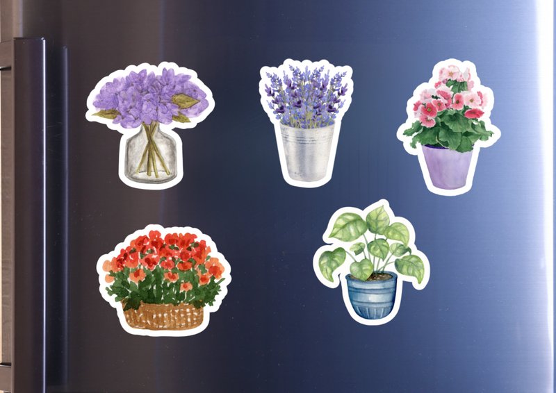 Fridge Magnet Set or Sticker Set - Kitchen Floral Decor Fridge Magnet Set - 5 Pieces - Watercolor - แม็กเน็ต - วัสดุอื่นๆ หลากหลายสี