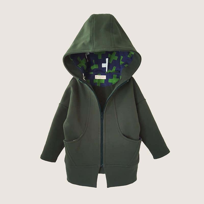 Comoyo- contrast color cross hooded sports jacket - เสื้อโค้ด - ผ้าฝ้าย/ผ้าลินิน 