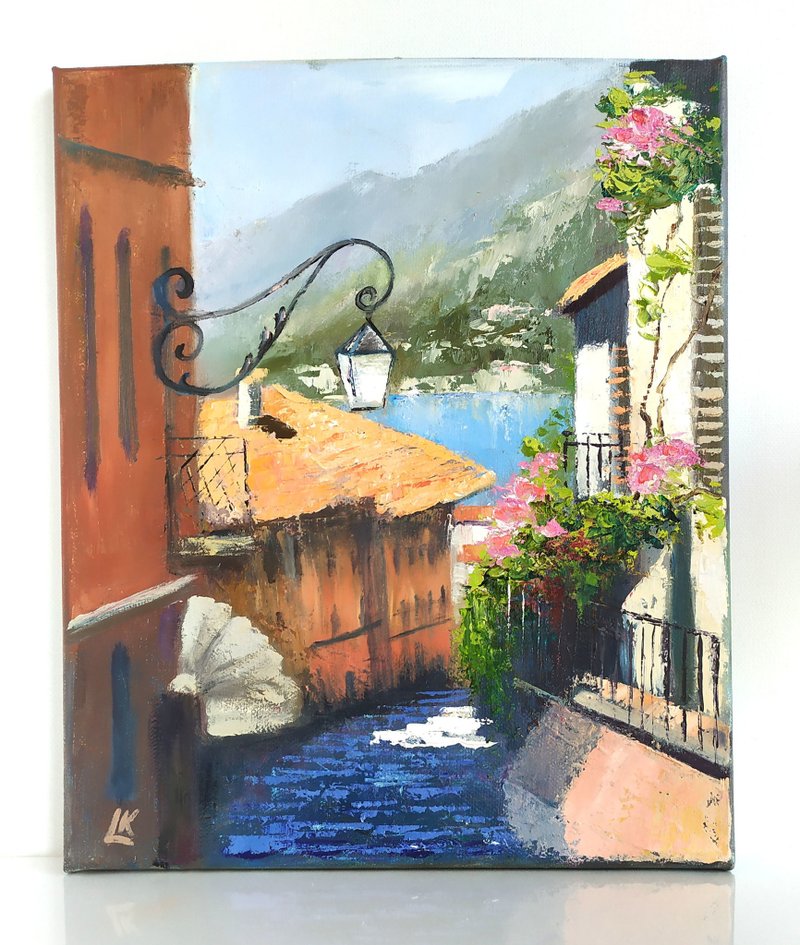 Como Lake Oil Painting on Canvas Bellagio Painting Italy Art Italy Street Art - Posters - Cotton & Hemp 