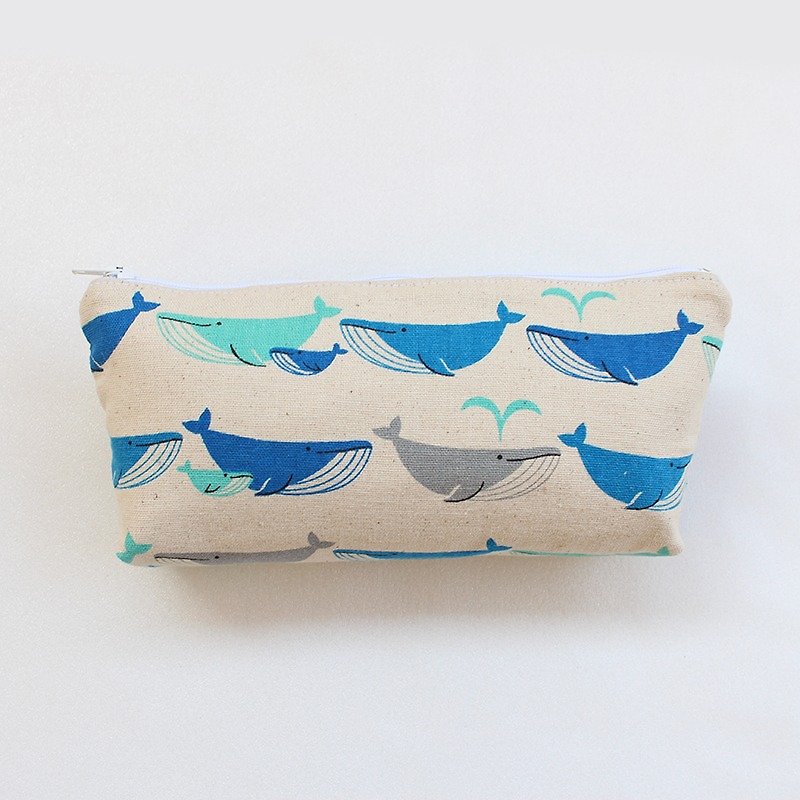 噴水鯨魚雙層筆袋(中)/收納袋 鉛筆盒 化妝包 - 鉛筆盒/筆袋 - 棉．麻 