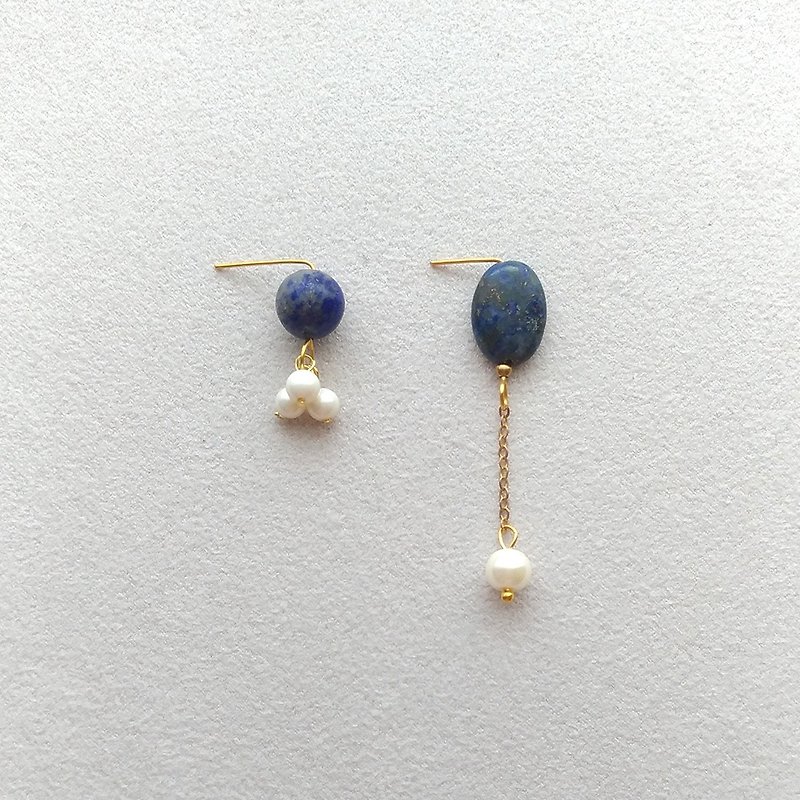 e049-遇見你-青晶石珍珠 針式夾式耳環 - 耳環/耳夾 - 寶石 藍色
