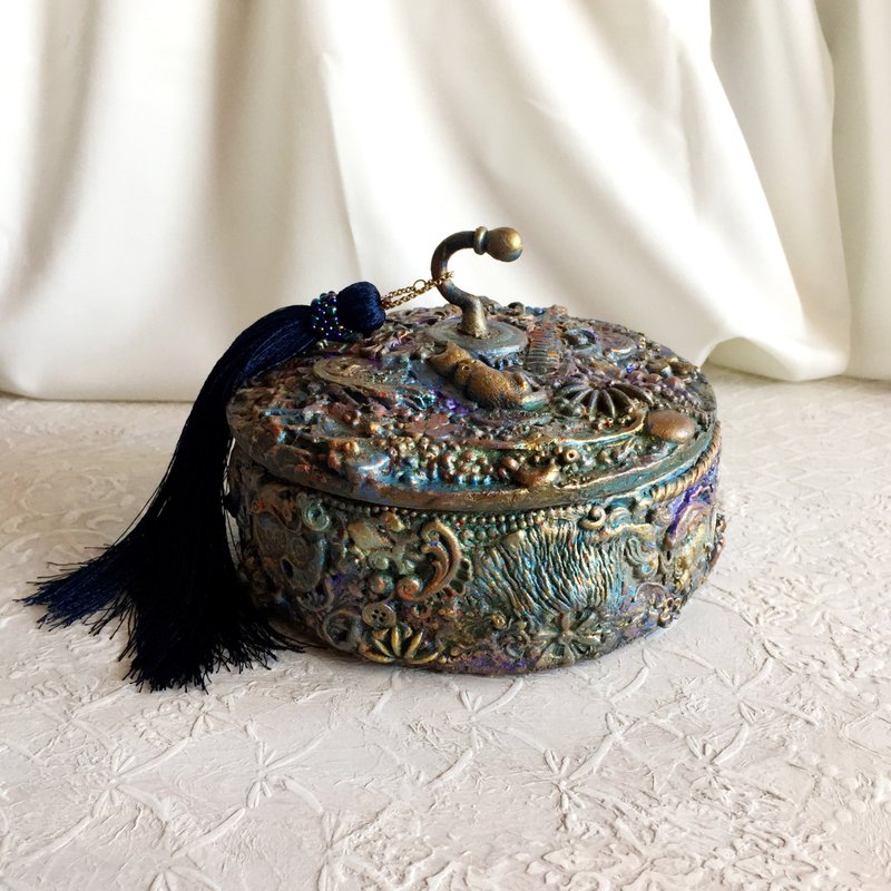 Boho jewelry box,Steampunk box,boho decor,jewelry organizer,mystery box - 居家收納/收納盒/儲物盒 - 木頭 藍色