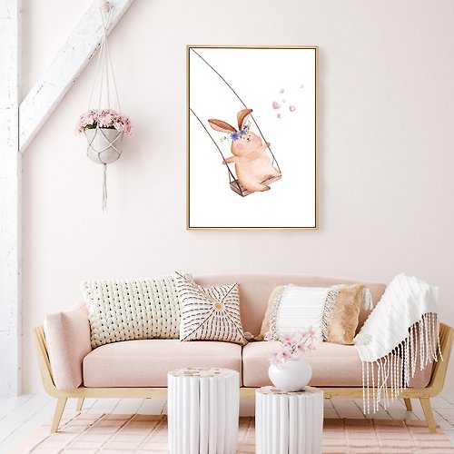 菠蘿選畫所 盪鞦韆的兔子 - 童趣感可愛兔子插畫/兒童房掛畫/舒壓裝飾/送禮