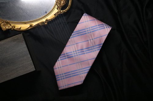 壞紳士 高端商務系列/粉藍格紋百分百真絲領帶