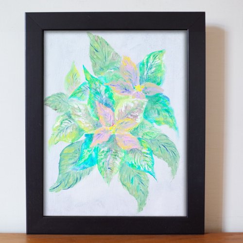 油絵 絵画 【白いポインセチア】 油絵 絵画 【白いポインセチア】
