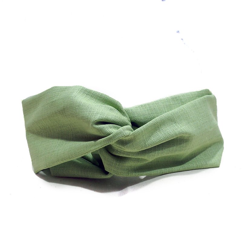 Matcha cake plain cross headband - ที่คาดผม - ผ้าฝ้าย/ผ้าลินิน สีเขียว