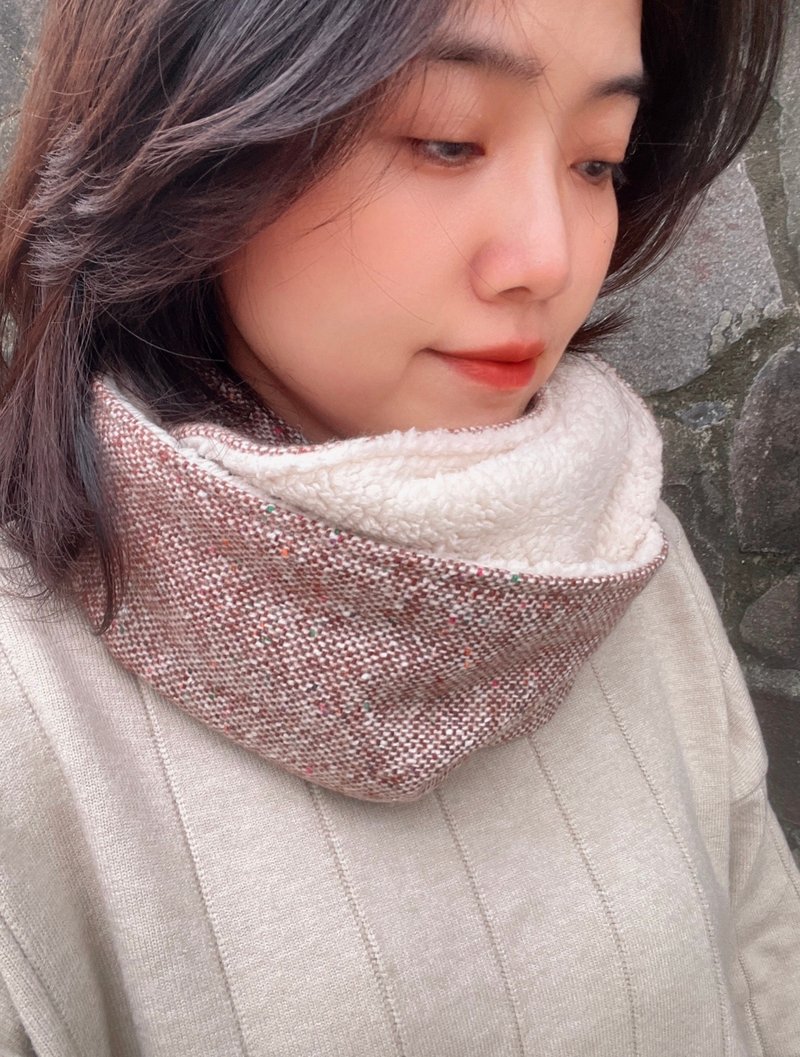 咖啡牛奶  羊毛雙面刷毛圍脖 圍巾 - 圍巾/披肩 - 棉．麻 咖啡色