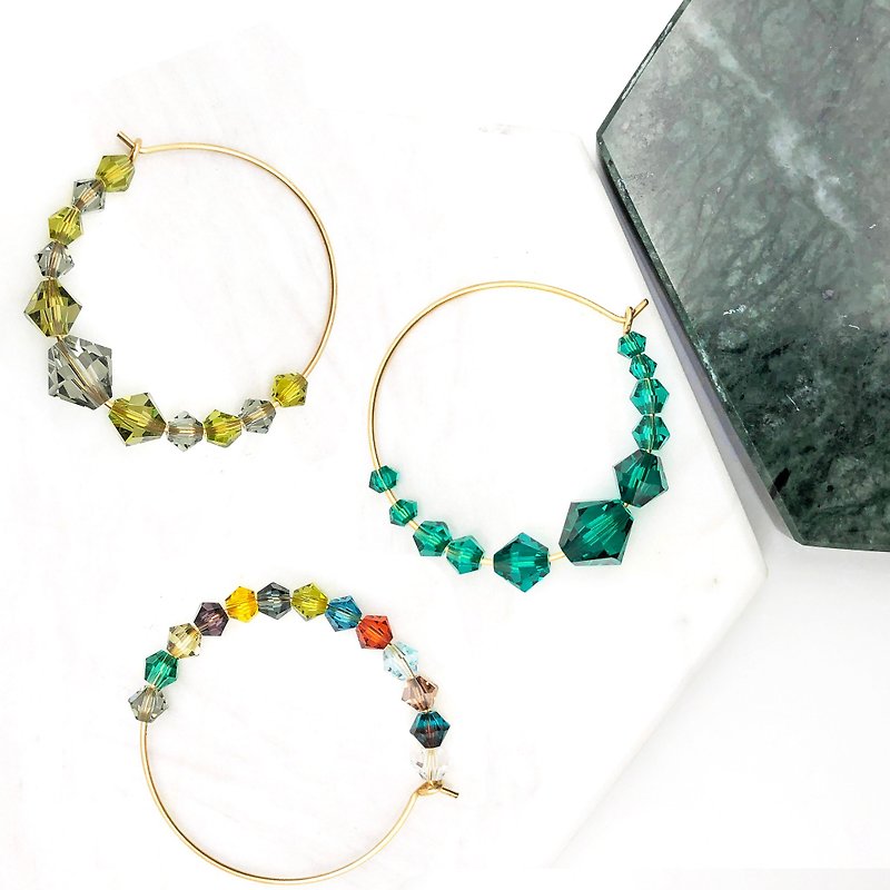 Christmas Gift【No.15】Swarovski Crystal 925 Hooks 【Wedding Earrings】 Rainbow - Earrings & Clip-ons - Crystal Multicolor