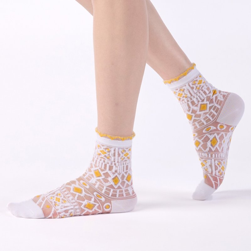 珍珠的眼淚 白(M)透明中筒襪 - 襪子 - 棉．麻 白色