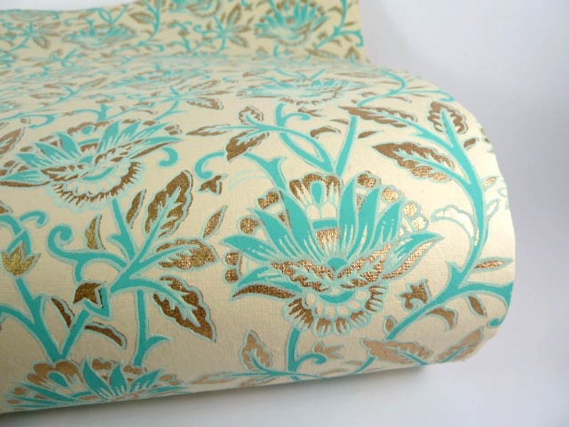 Shizen 水藍色花紋 手工包裝紙 - 包裝材料 - 紙 綠色