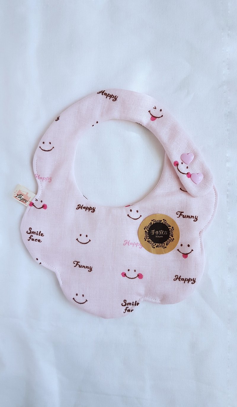 Happy smile/pink/eight-layer yarn 100% cotton double-sided arc bib. Saliva towel - Bibs - Cotton & Hemp Pink