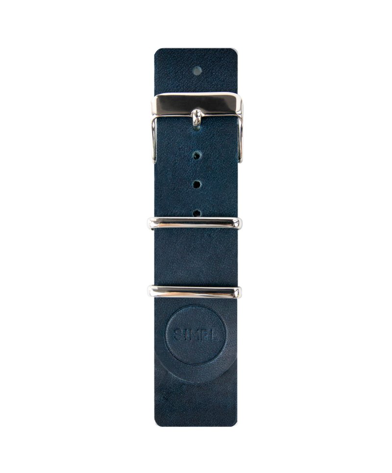 Indigo Leather Nato Watch Strap, Silver Buckle 20mm. - Watchbands - Genuine Leather Blue