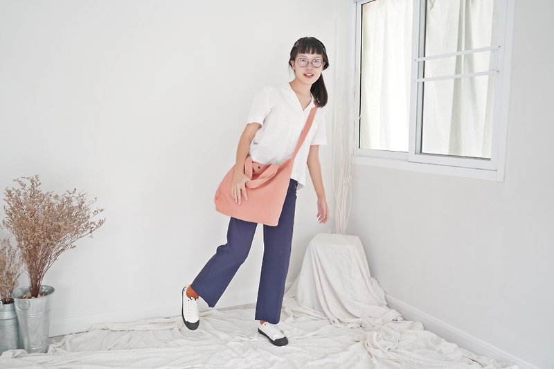 กระเป๋าผ้าลินิน Casual 3 สาย (สีชาไทย) - กระเป๋าแมสเซนเจอร์ - ลินิน สีส้ม
