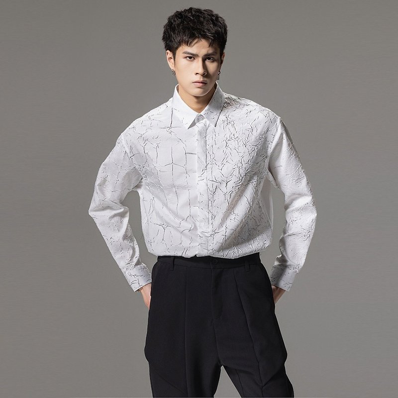 men's casual long sleeve shirt men's jacquard top - เสื้อเชิ้ตผู้ชาย - เส้นใยสังเคราะห์ 