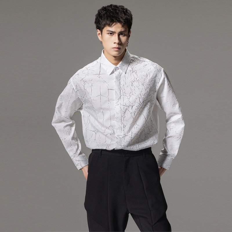 men's casual long sleeve shirt men's jacquard top - Men's Shirts - Polyester 