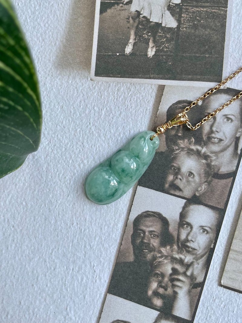 Natural Jadeite Type A - 14K Gold Filled Green Jade Peas Necklace gift - Necklaces - Jade Green