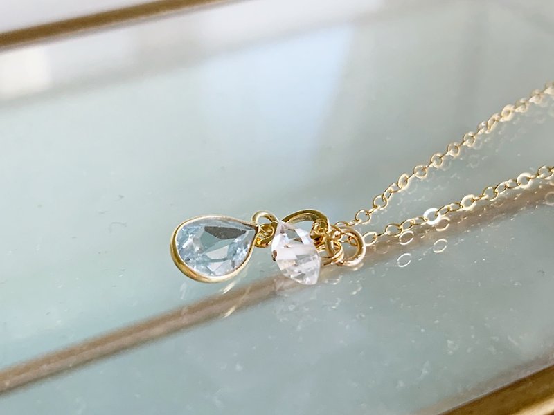 [Birthstones for April and November] Swiss Blue Topaz and Herkimer Diamond Necklace (K14GF), a signpost of change - Necklaces - Gemstone Blue