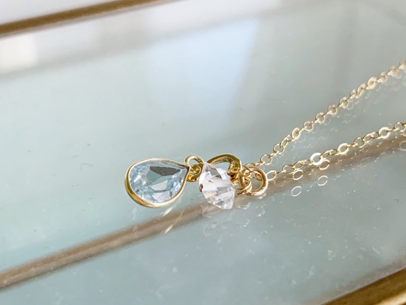 [Birthstones for April and November] Swiss Blue Topaz and Herkimer Diamond Necklace (K14GF), a signpost of change - Necklaces - Gemstone Blue