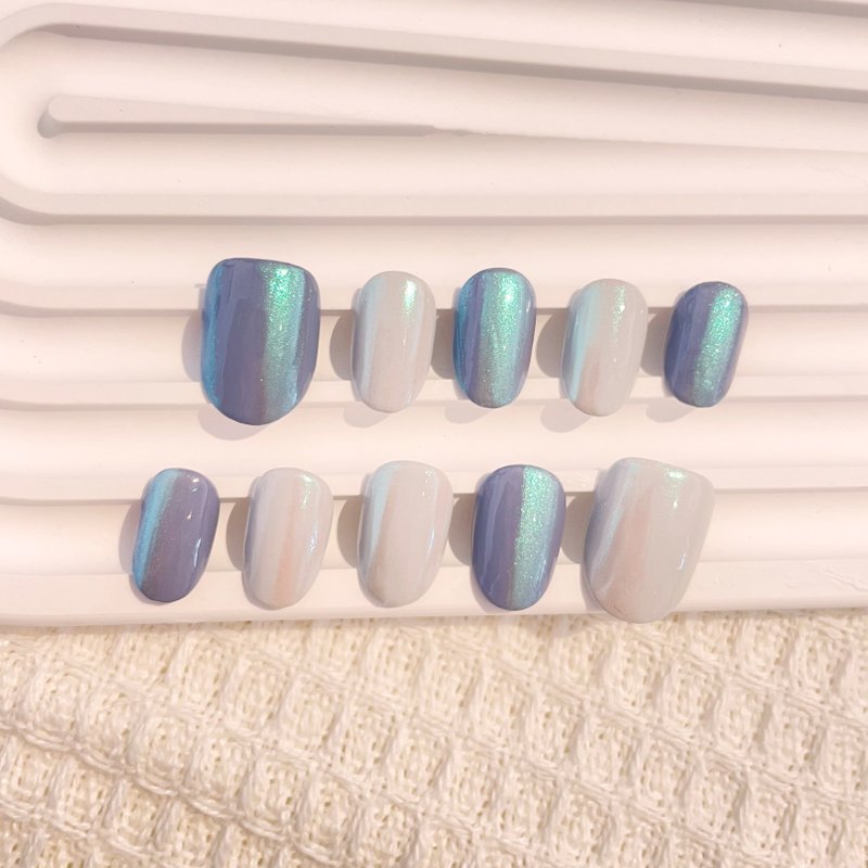 Monochrome Series-Spray Foam/Short Round/Customized Hand-Weared Nail Art Pieces - Other - Waterproof Material Blue