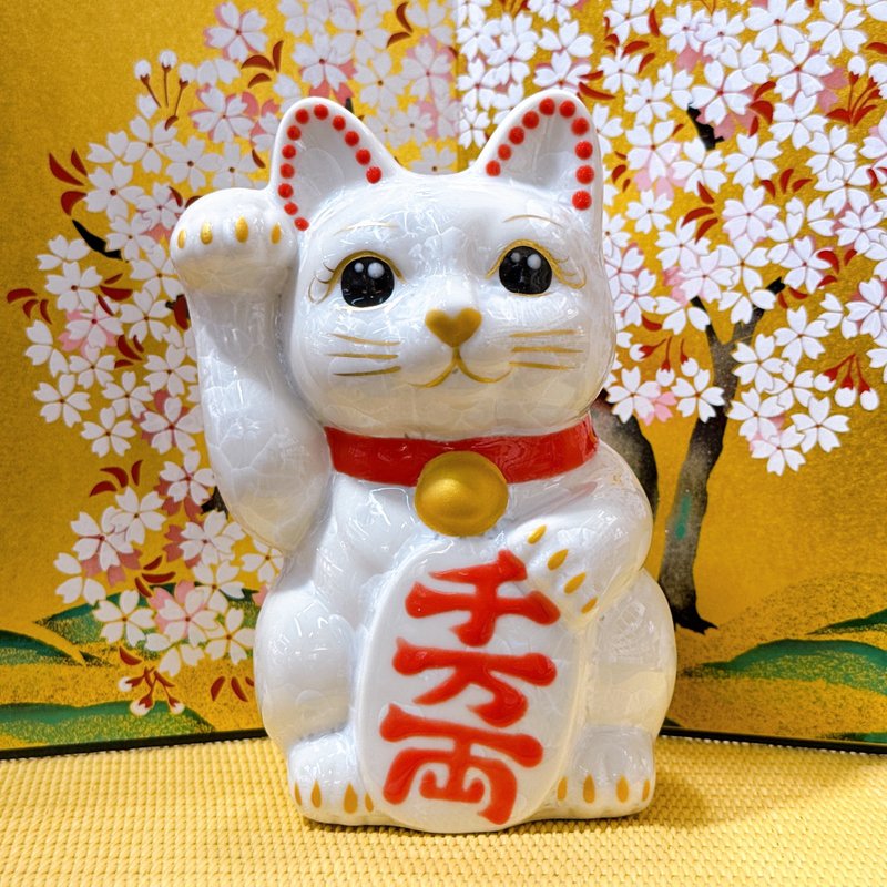 【福白映金】日本清水燒招財貓 | 花結晶 白 - 千万両 右 - 擺飾/家飾品 - 瓷 白色
