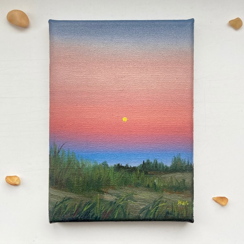 Landscape Painting Original Oil Canvas Art Sunset Coast Painting 山水掛畫 - 海報/掛畫/掛布 - 棉．麻 粉紅色