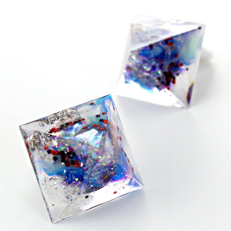 ピラミッドイヤリング(アイスバブル) - 耳環/耳夾 - 其他材質 藍色