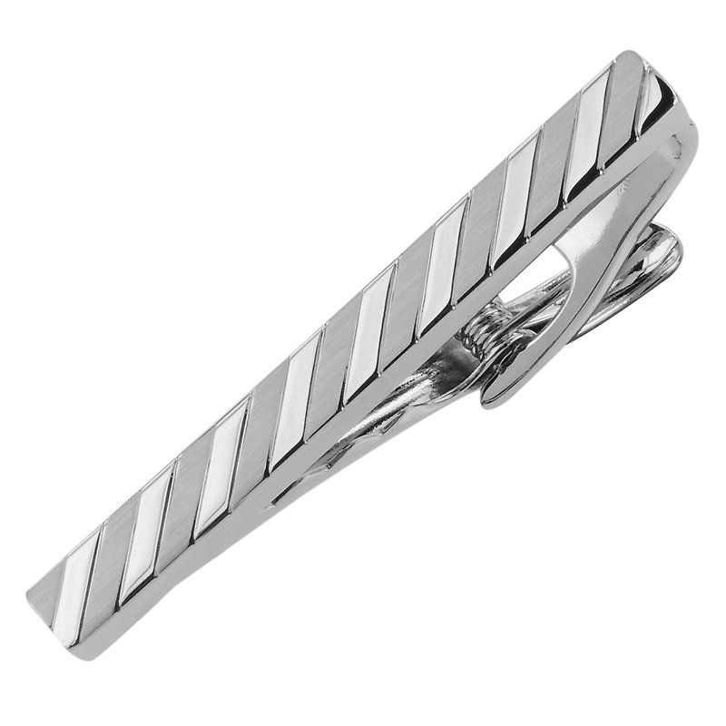 45mm Silver Two Tone Repp Stripe Tie Clips - Ties & Tie Clips - Other Metals Silver