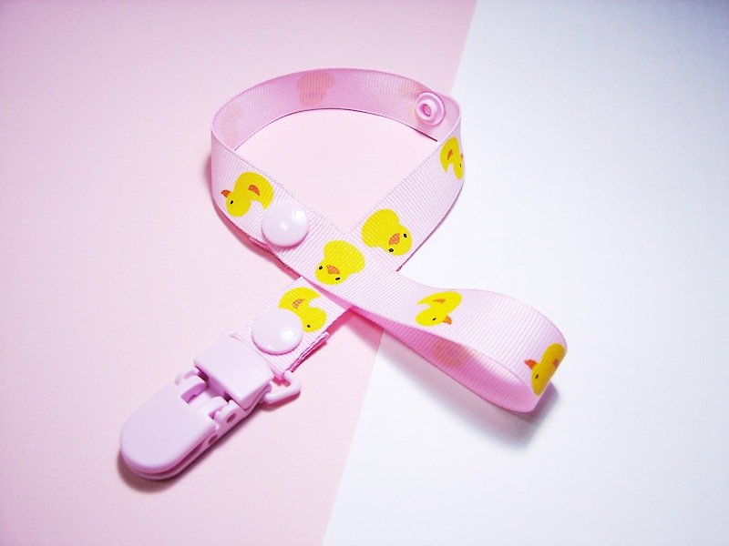 Cheerful baby stroller toy lanyard anti-drop chain Sophie's good partner (yellow duckling_pink) - ขวดนม/จุกนม - ผ้าฝ้าย/ผ้าลินิน สึชมพู